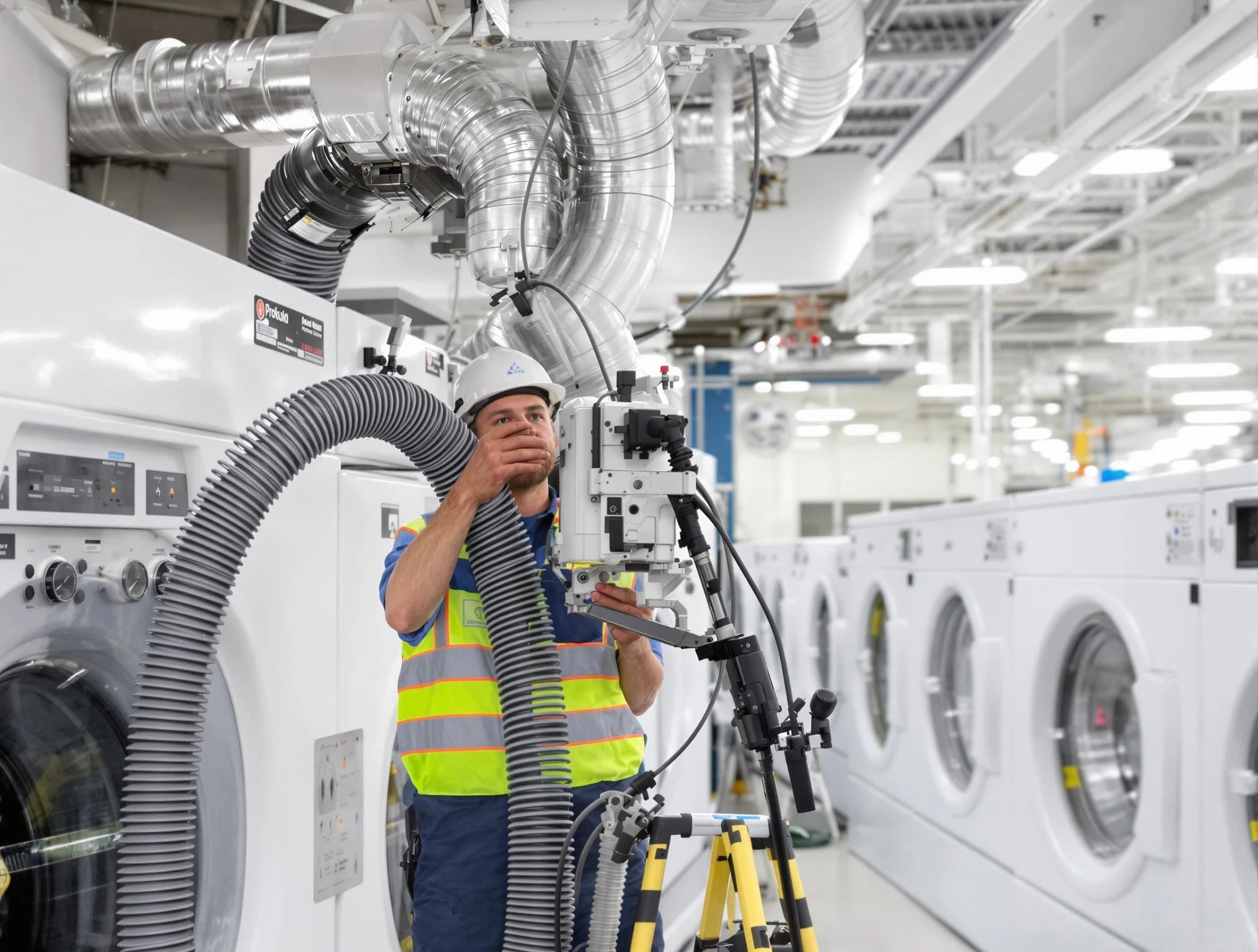 Salem Dryer Vent Cleaning team performing commercial-grade dryer vent cleaning at a business facility in Salem