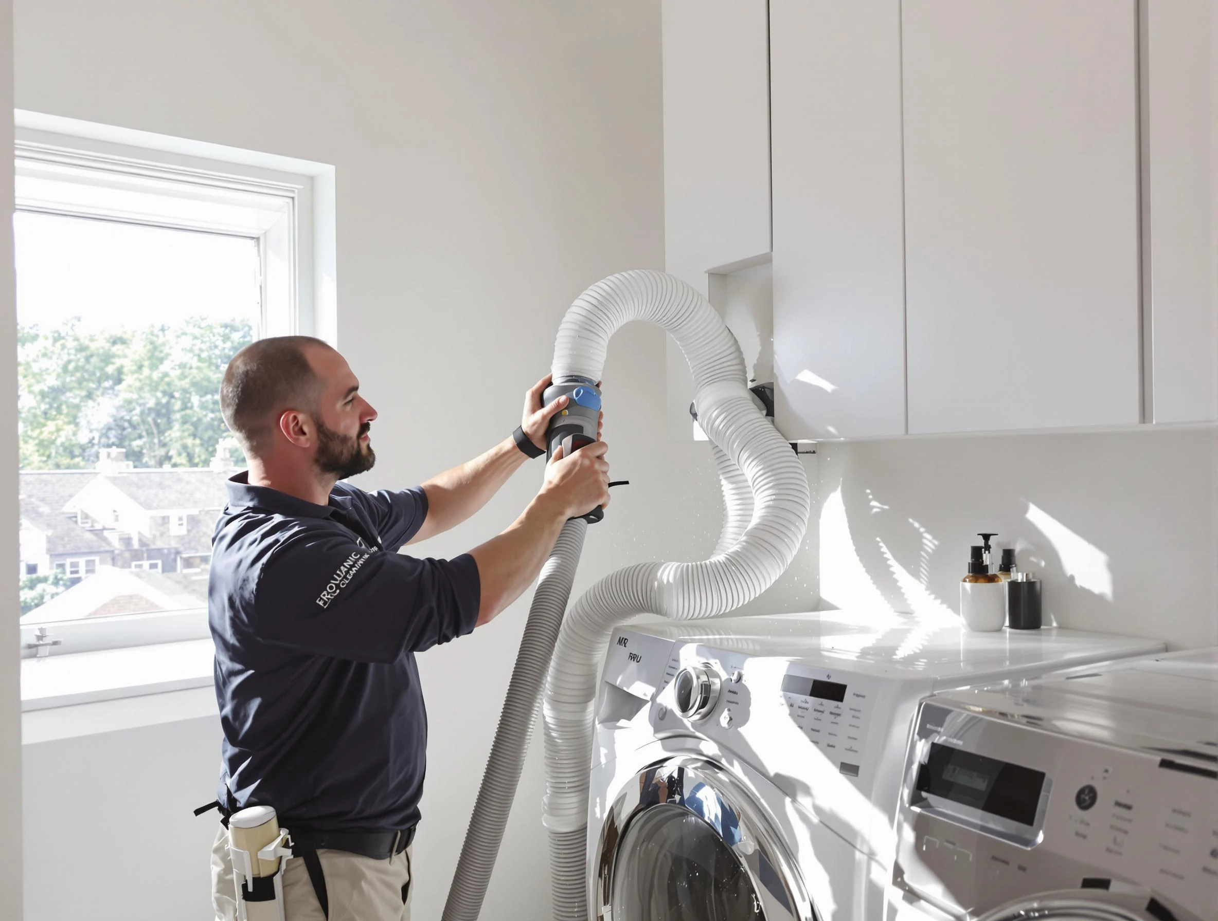 Certified Salem Dryer Vent Cleaning technician performing dryer vent cleaning in Salem