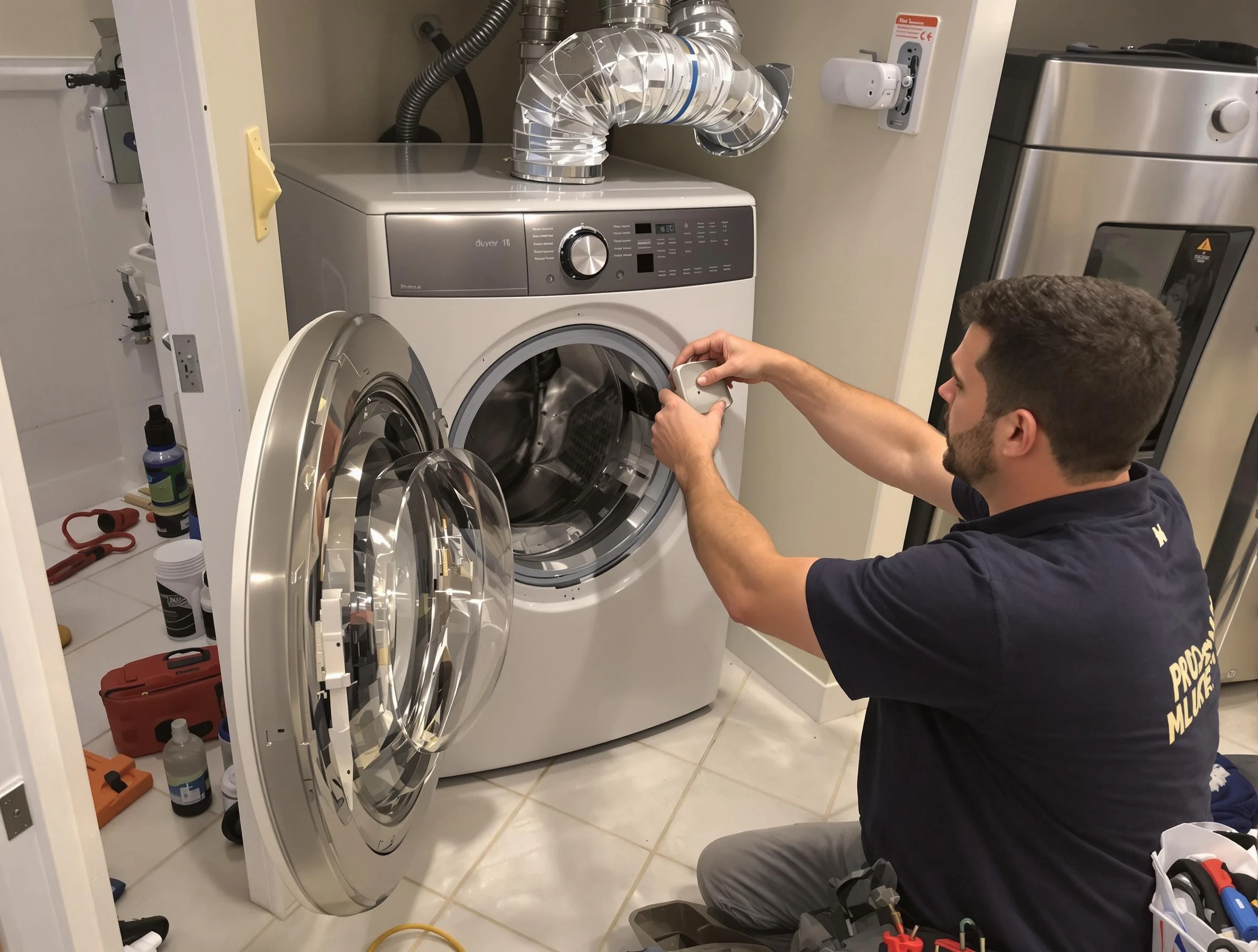 Salem Dryer Vent Cleaning technician performing precise dryer vent hose installation in Salem